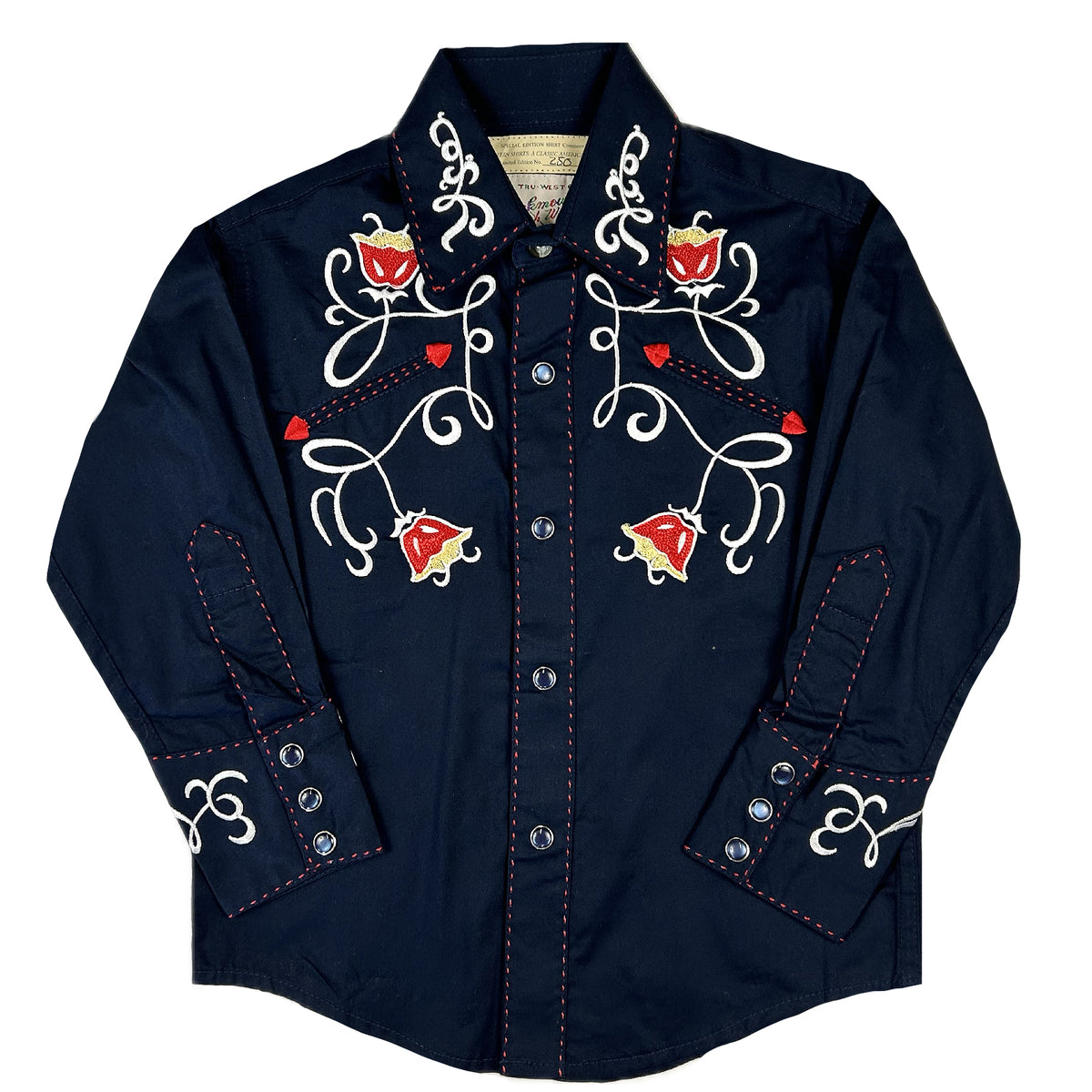 Kid's Navy Art Deco Floral Embroidered Western Shirt - Rockmount