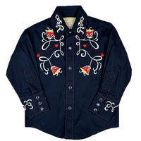 Kid's Navy Art Deco Floral Embroidered Western Shirt - Rockmount