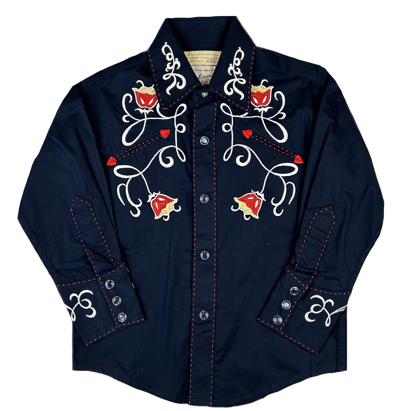 Kid's Navy Art Deco Floral Embroidered Western Shirt - Rockmount