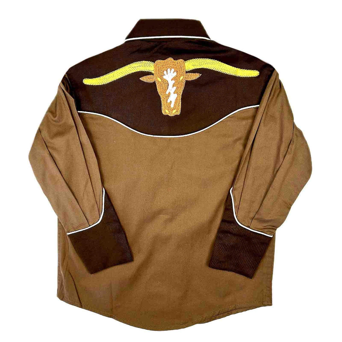 Kid's Embroidered 2-Tone Steer Western Shirt in Brown - Rockmount
