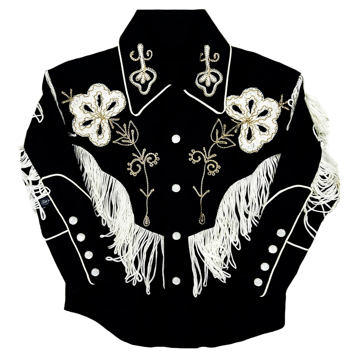 Kid's Vintage Black Embroidered Fringe Western Shirt - Rockmount