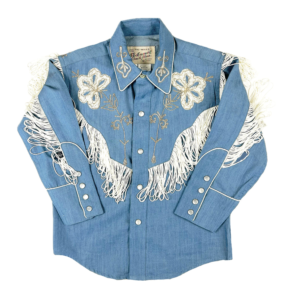 Kid's Vintage Denim Embroidered Fringe Western Shirt - Rockmount