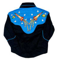 Kid's 2-Tone Space Cowboy Embroidered Western Shirt in Black & Turquoise - Rockmount