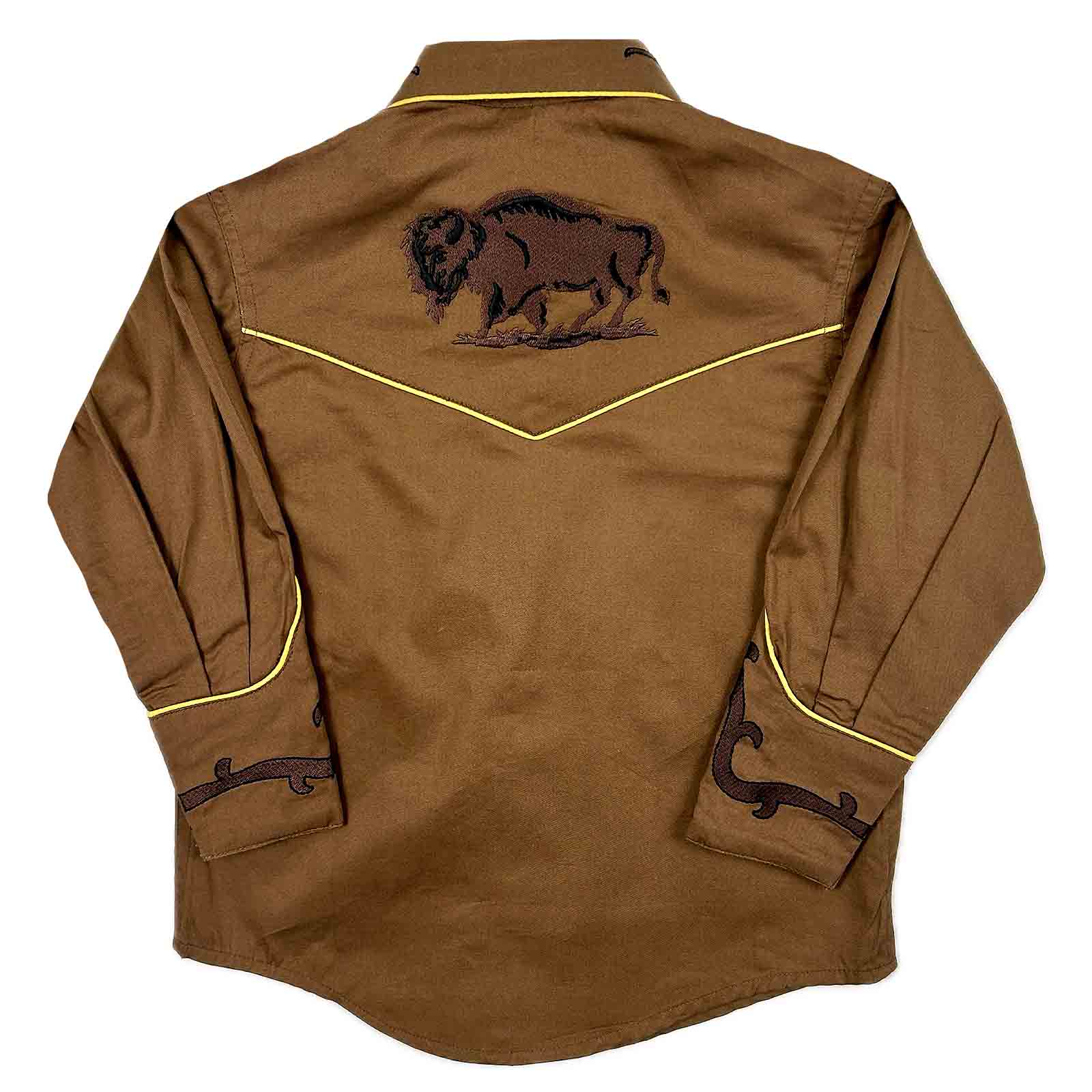 Kid's Embroidered Bison Western Shirt in Cocoa Brown - Rockmount