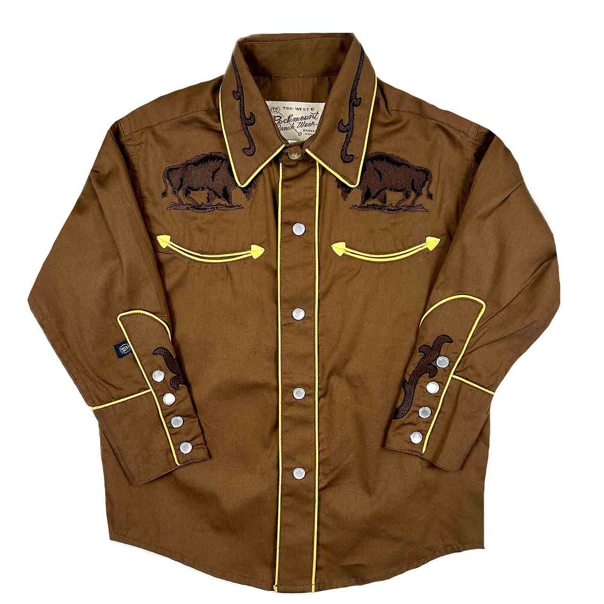Kid's Embroidered Bison Western Shirt in Cocoa Brown - Rockmount