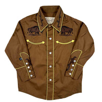 Kid's Embroidered Bison Western Shirt in Cocoa Brown - Rockmount