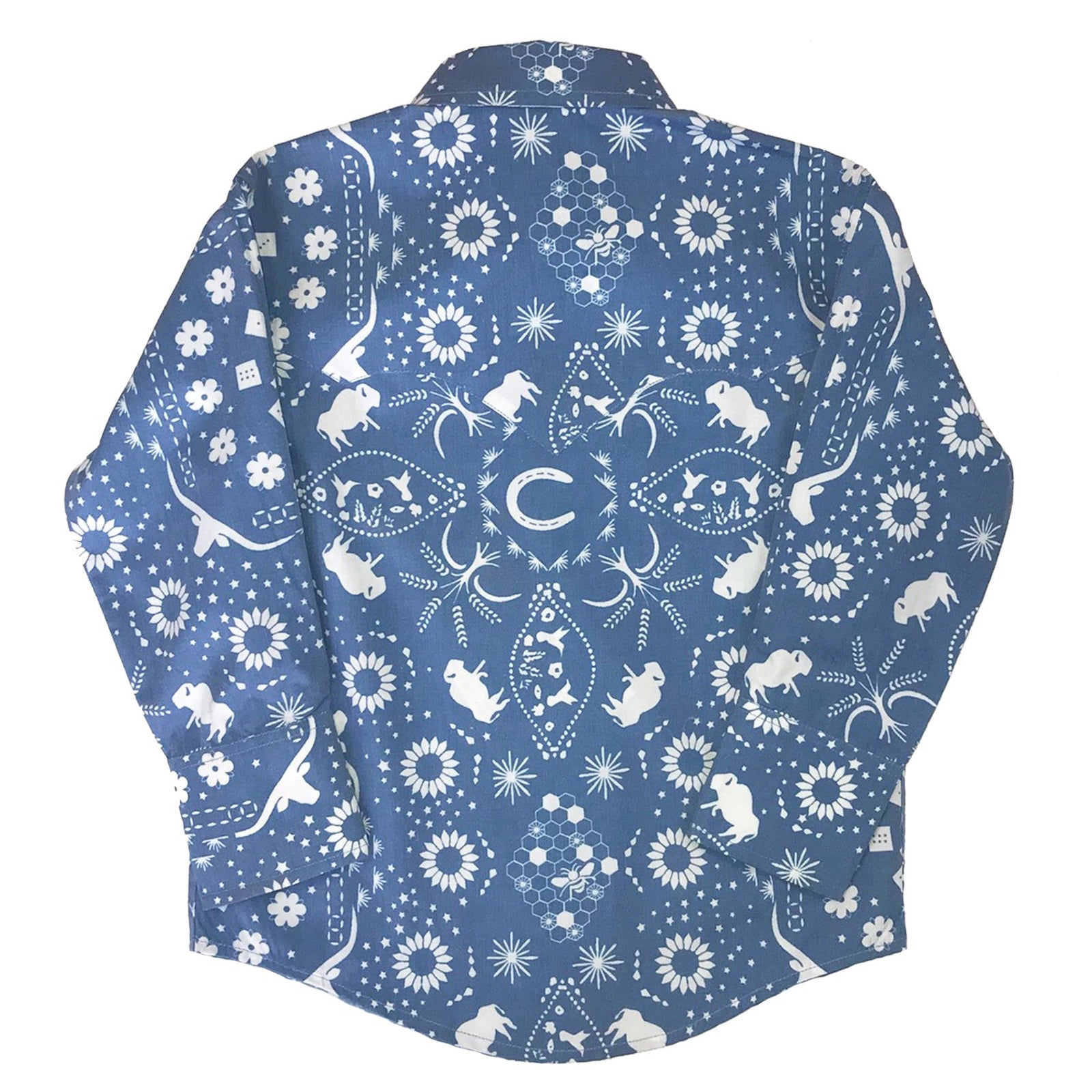 Kid's Blue Bison Bandana Print Western Shirt - Rockmount