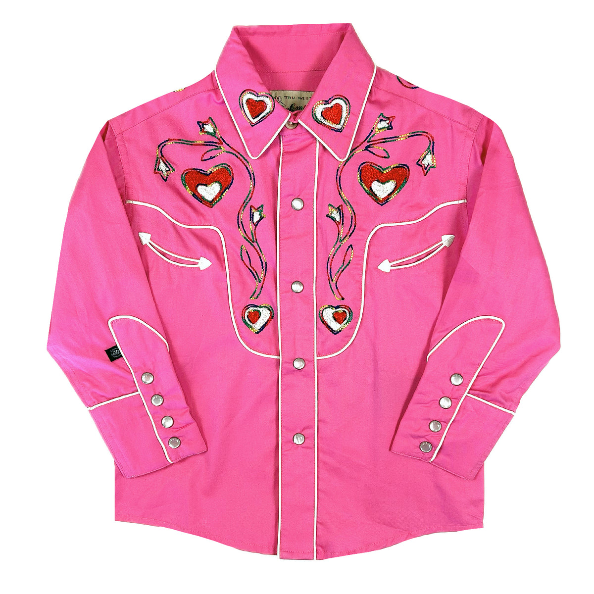 Kid's Pink Hearts & Floral Embroidered Western Shirt - Rockmount