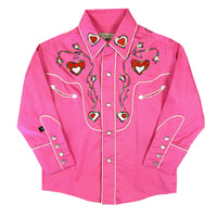 Kid's Pink Hearts & Floral Embroidered Western Shirt - Rockmount