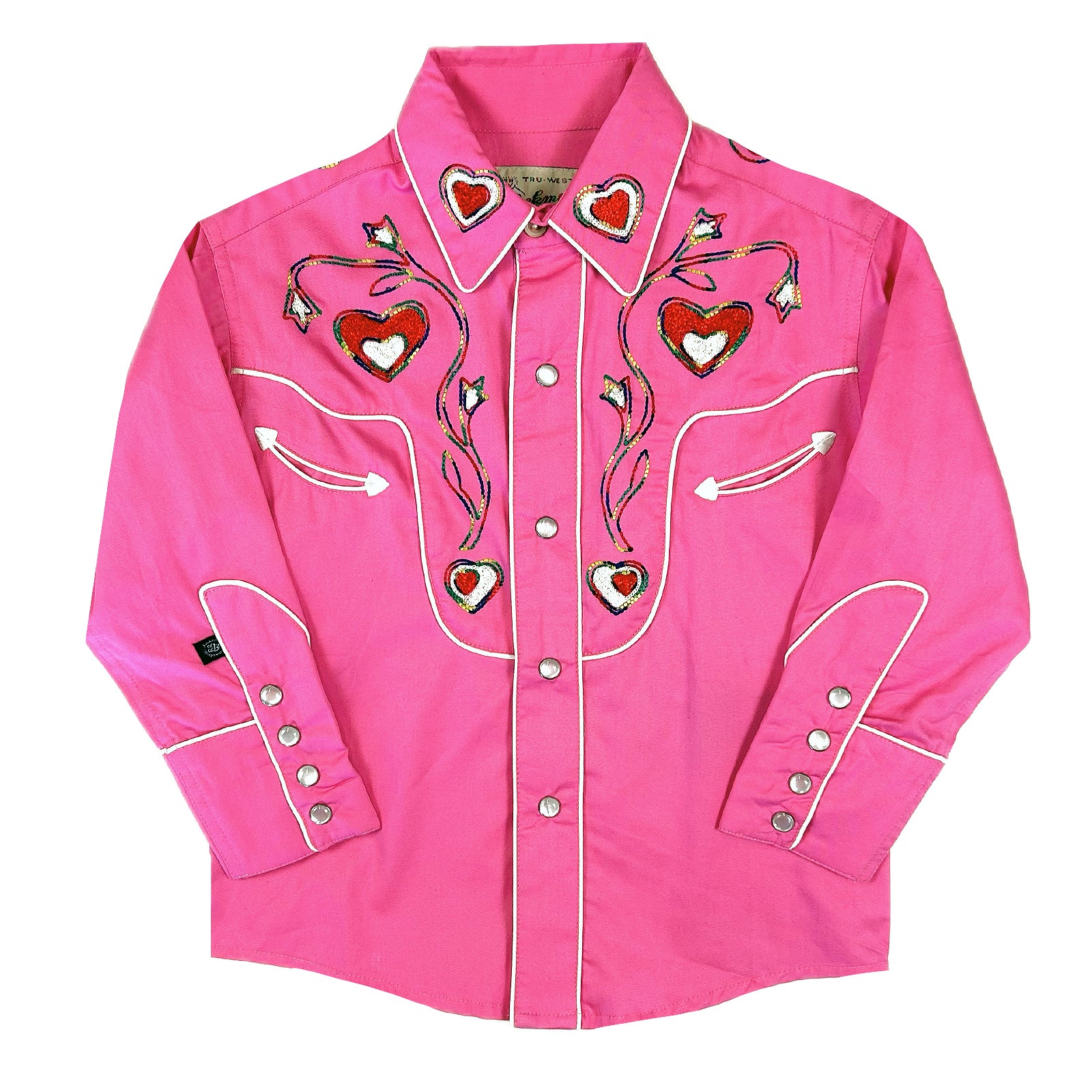 Kid's Pink Hearts & Floral Embroidered Western Shirt - Rockmount