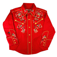 Kid's Vintage Red Variegated Floral Embroidered Western Shirt