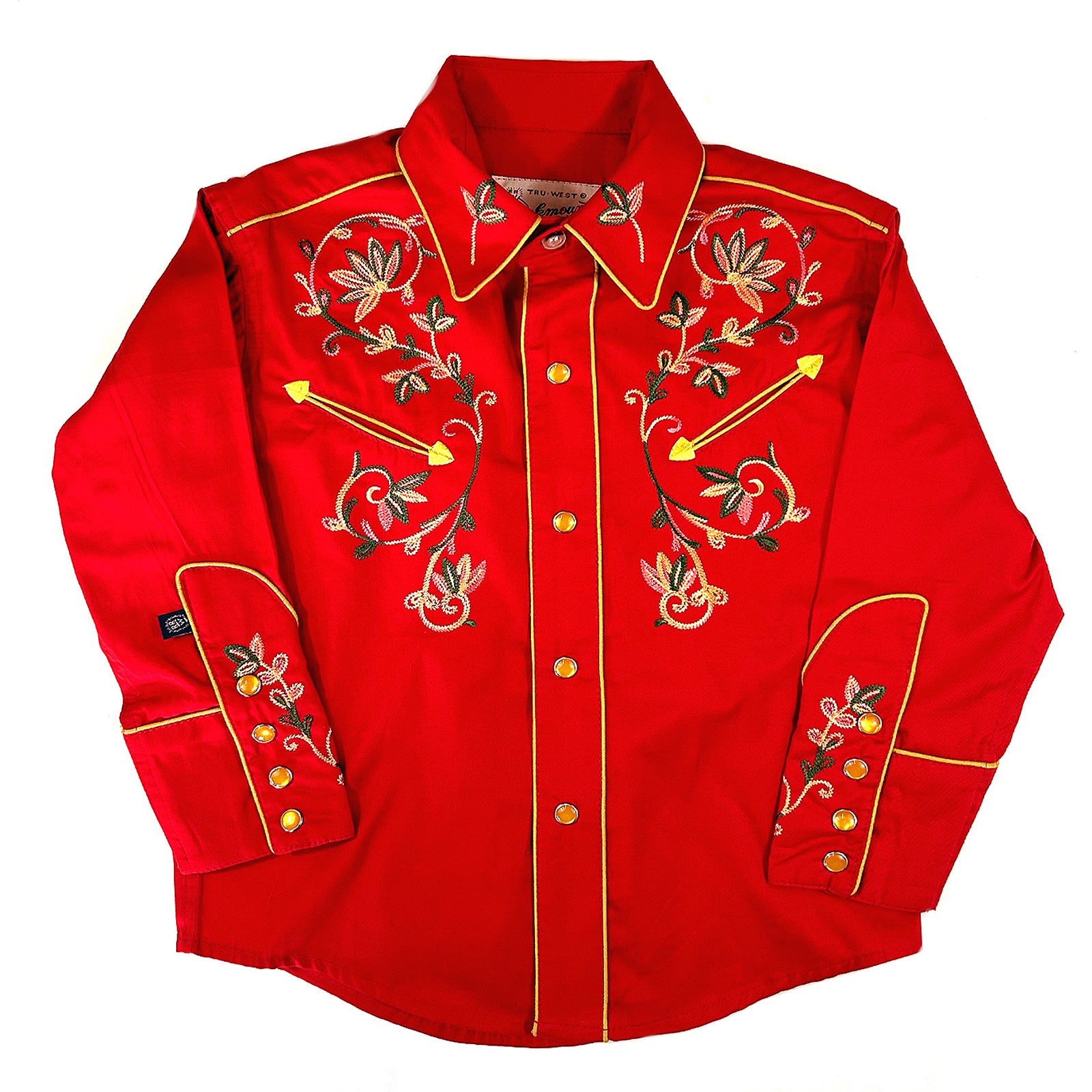 Kid's Vintage Red Variegated Floral Embroidered Western Shirt