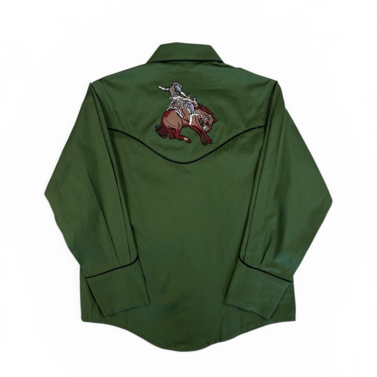 Kid's Green Iconic Bronc Embroidered Western Shirt