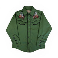 Kid's Green Iconic Bronc Embroidered Western Shirt