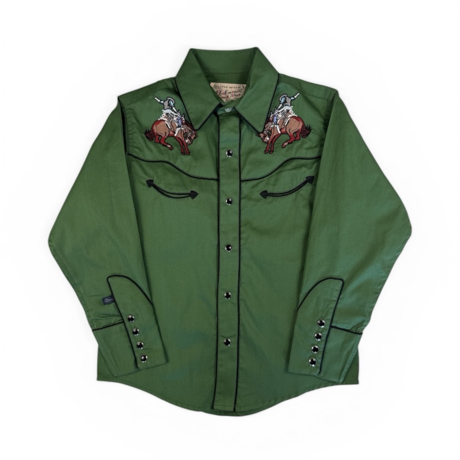 Kid's Green Iconic Bronc Embroidered Western Shirt