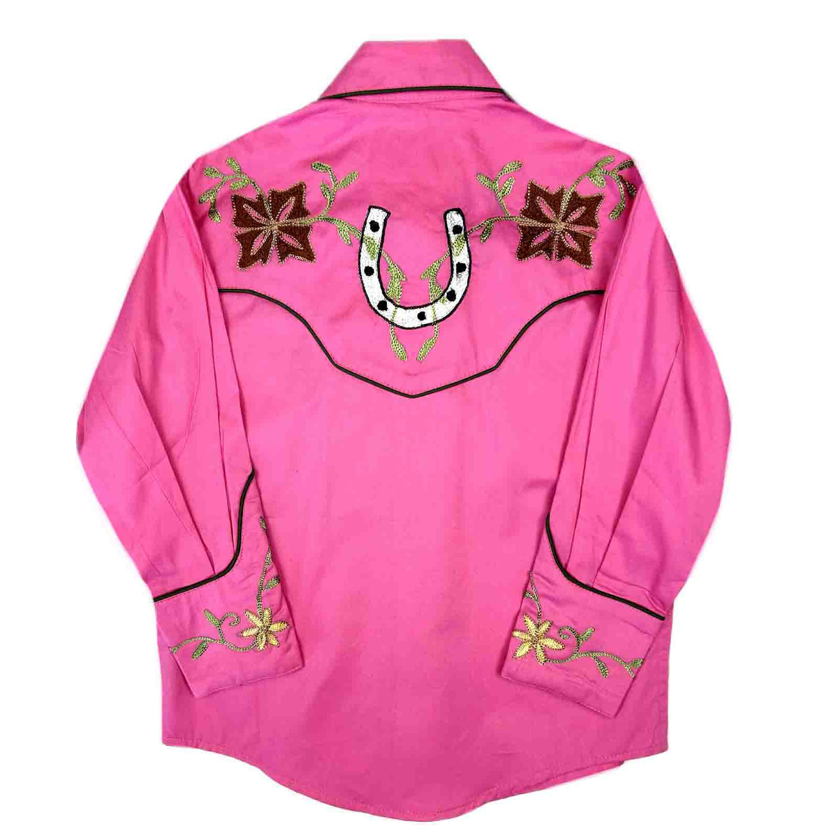 Kid's Pink Embroidered Floral with Lucky Horseshoes Western Shirt - Rockmount