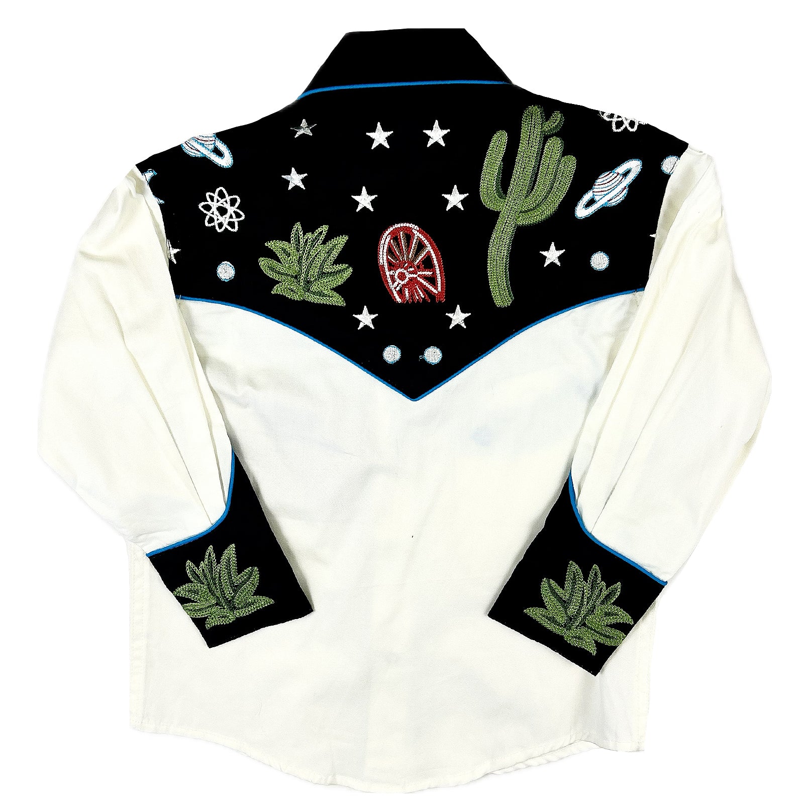Kid's Vintage Black Cactus & Stars Chain Stitch Embroidered Western Shirt