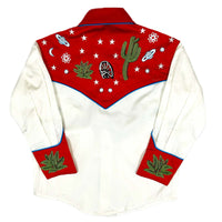 Kid's Vintage Red Cactus & Stars Chain Stitch Embroidered Western Shirt - Rockmount
