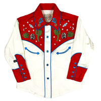 Kid's Vintage Red Cactus & Stars Chain Stitch Embroidered Western Shirt - Rockmount