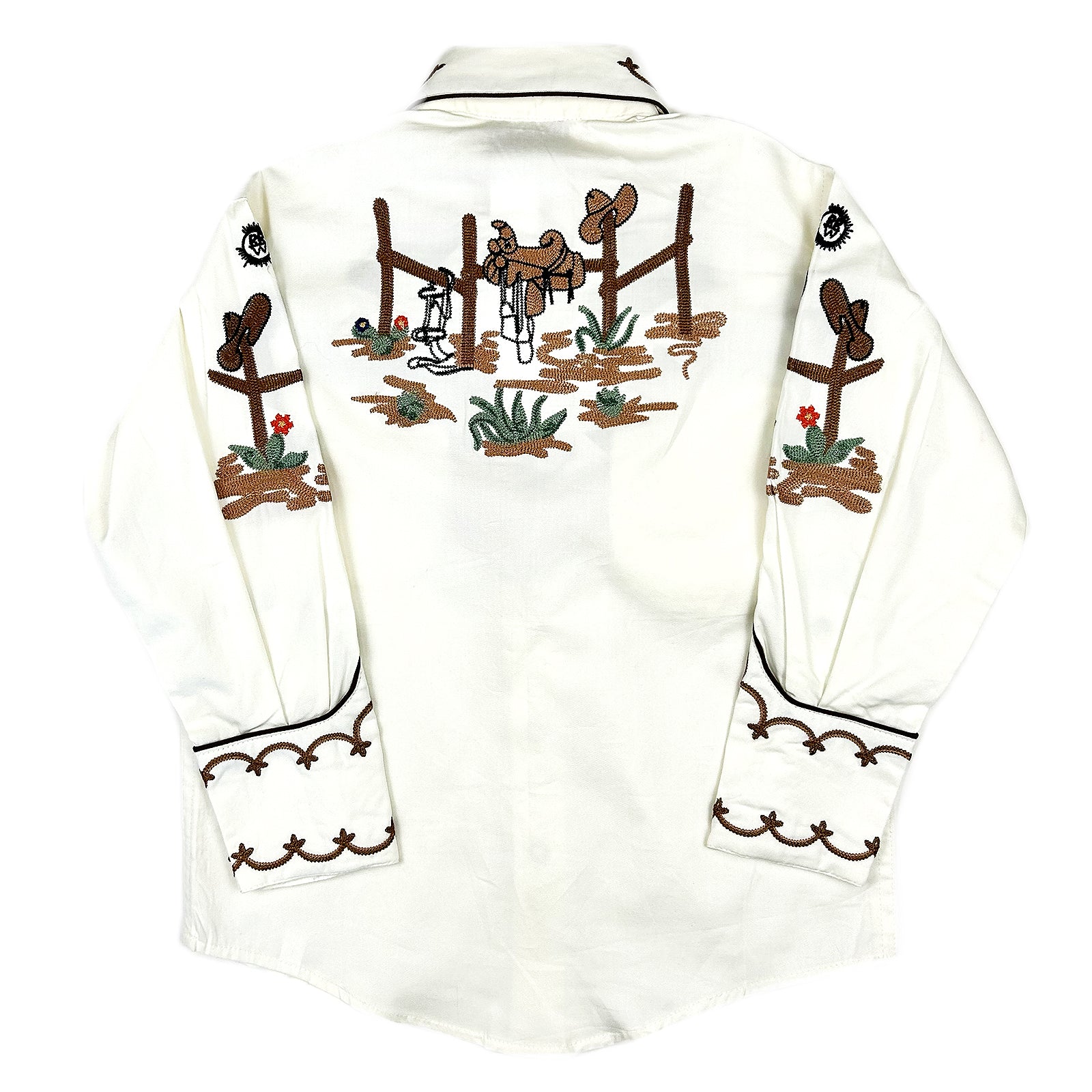 Kid's Ivory Cactus & Cowboy Boots Embroidered Western Shirt - Rockmount