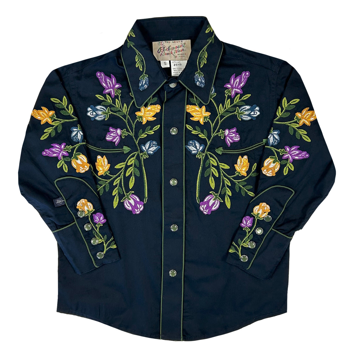 Kid's Vintage Navy Floral Crochet Embroidered Western Shirt - Rockmount