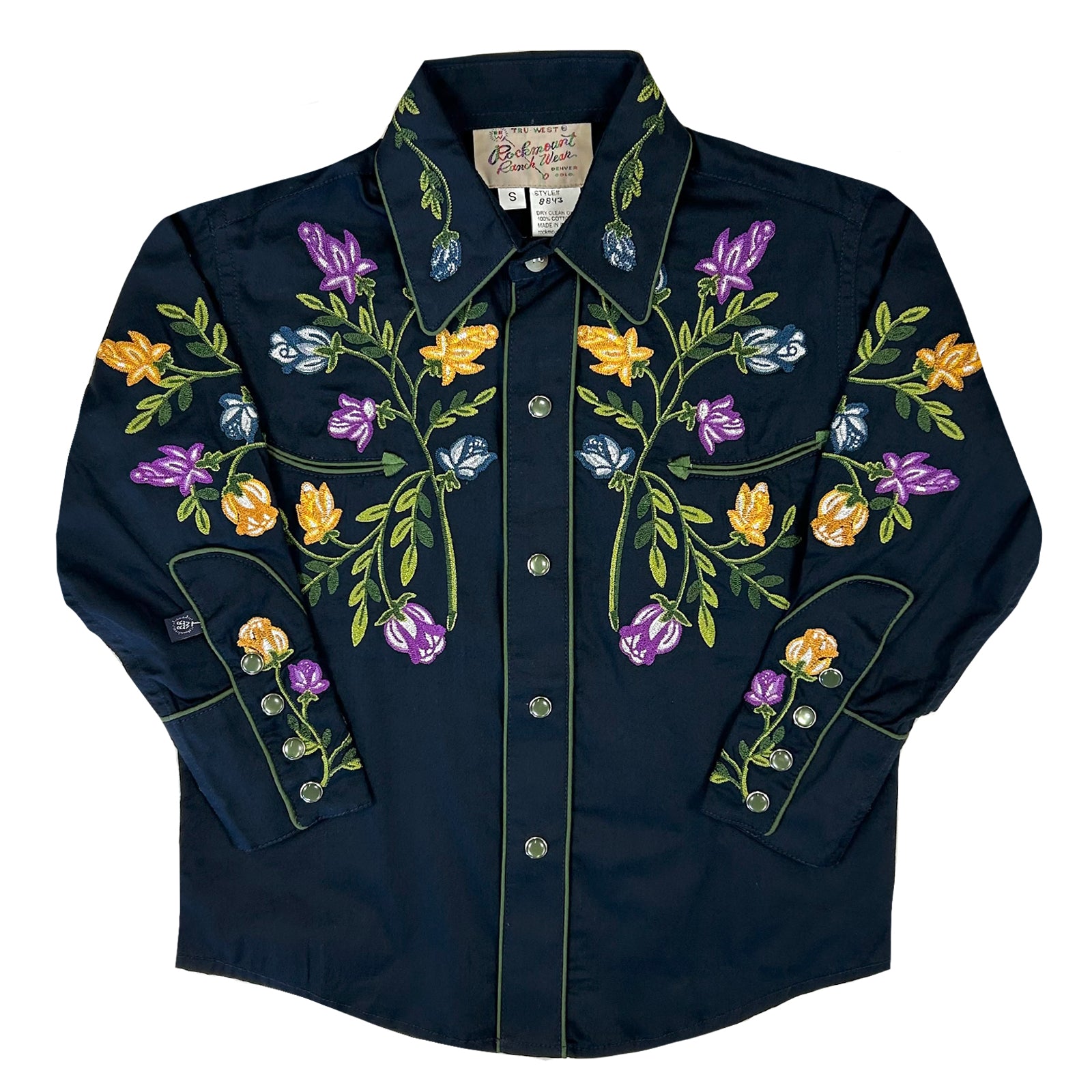 Kid's Vintage Navy Floral Crochet Embroidered Western Shirt - Rockmount