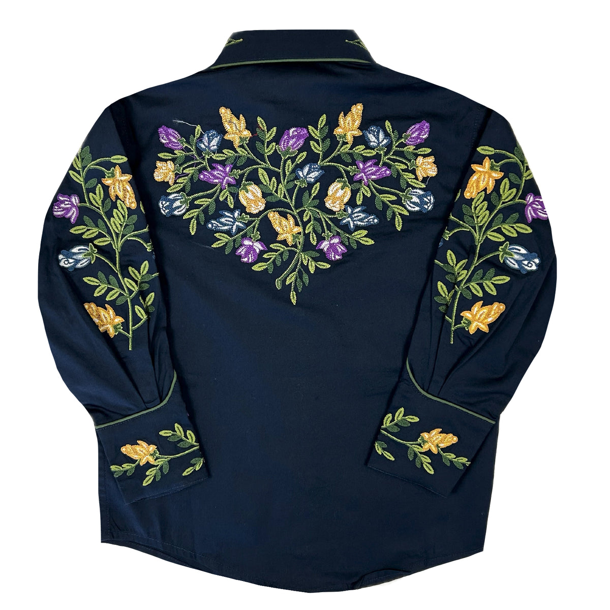 Kid's Vintage Navy Floral Crochet Embroidered Western Shirt - Rockmount