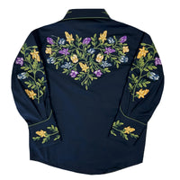 Kid's Vintage Navy Floral Crochet Embroidered Western Shirt - Rockmount