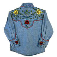 Kid's Vintage Denim Floral Embroidered Western Shirt - Rockmount
