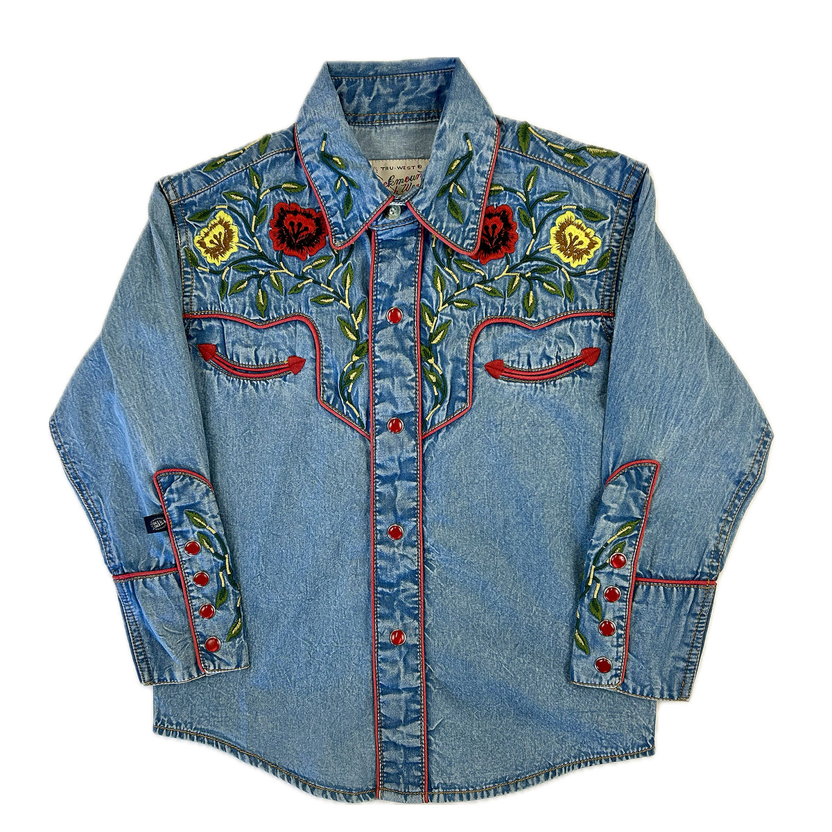 Kid's Vintage Denim Floral Embroidered Western Shirt - Rockmount