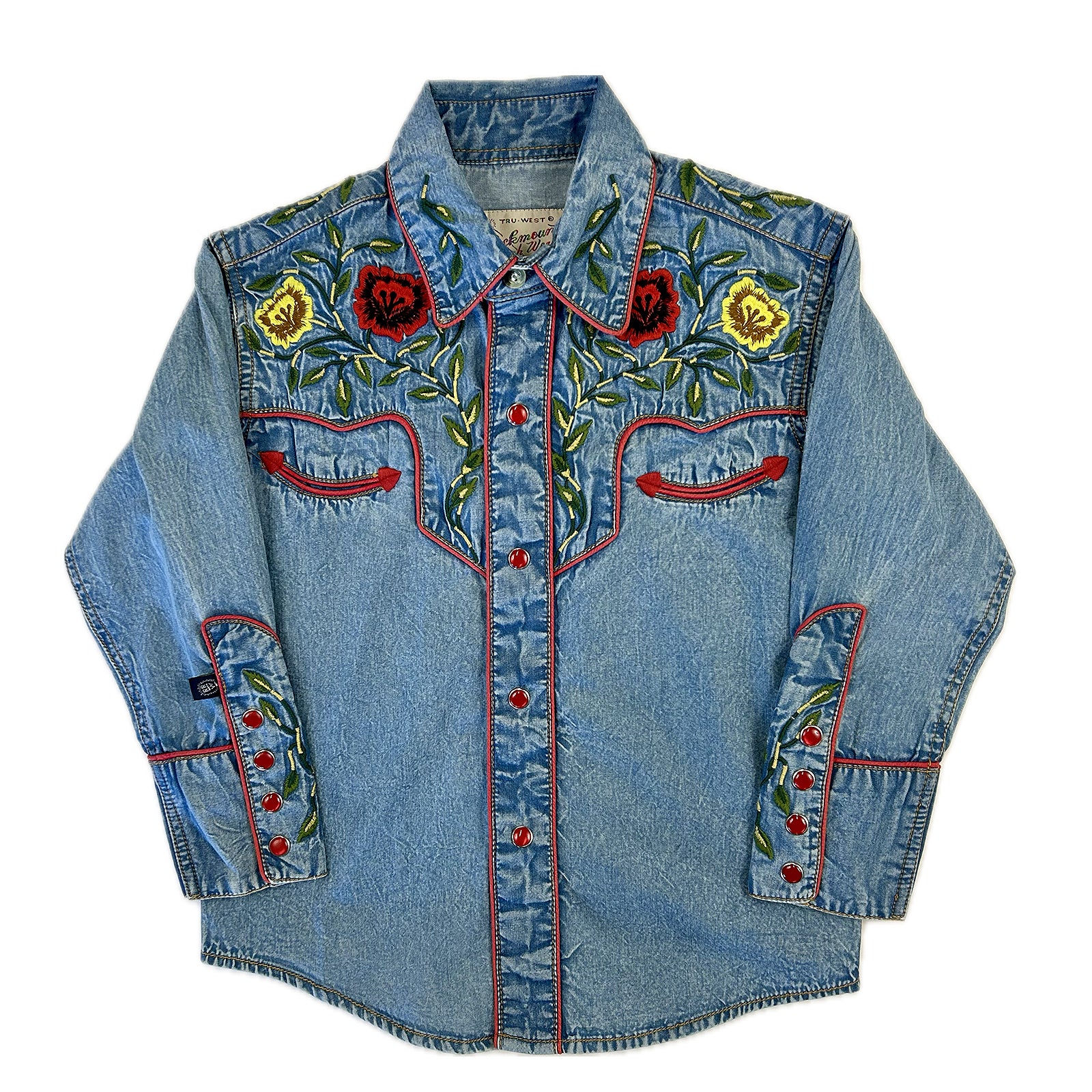 Kid's Vintage Denim Floral Embroidered Western Shirt - Rockmount
