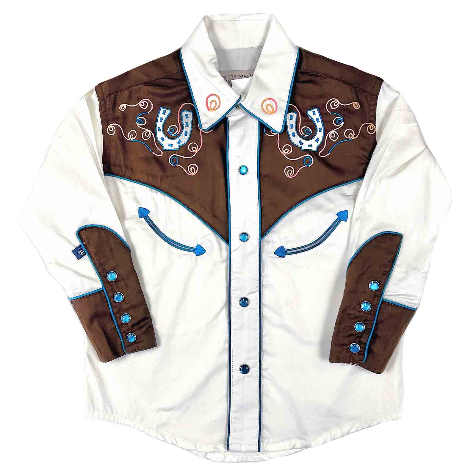 Kid's Vintage 2-Tone Floral Horseshoe Embroidered Western Shirt - Rockmount