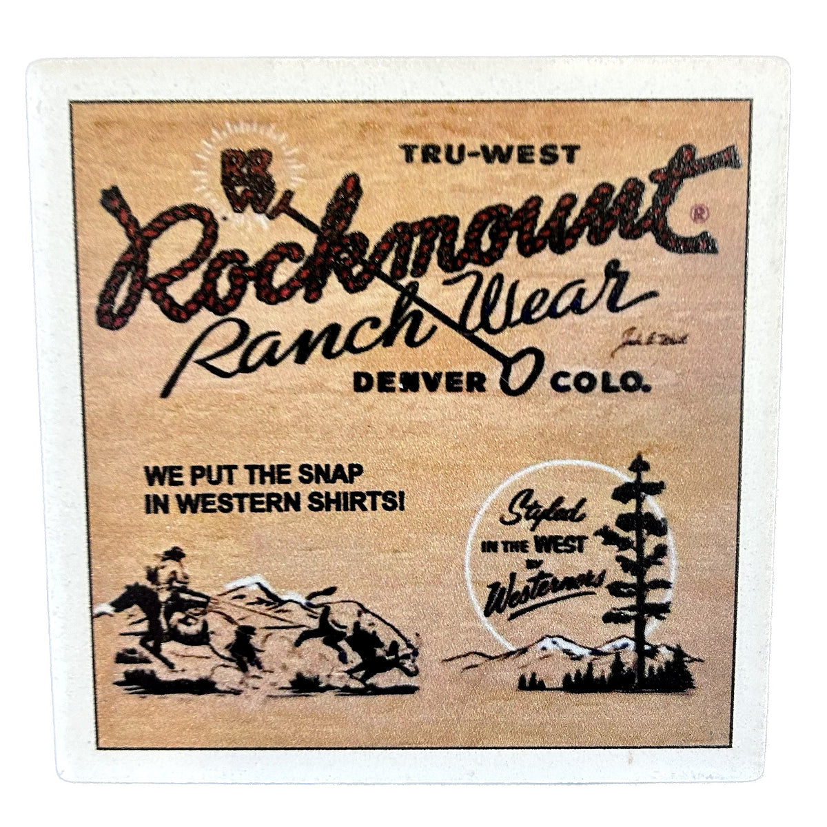 Cowboy Calf Roper Western Ceramic Cork Back Coaster - Rockmount