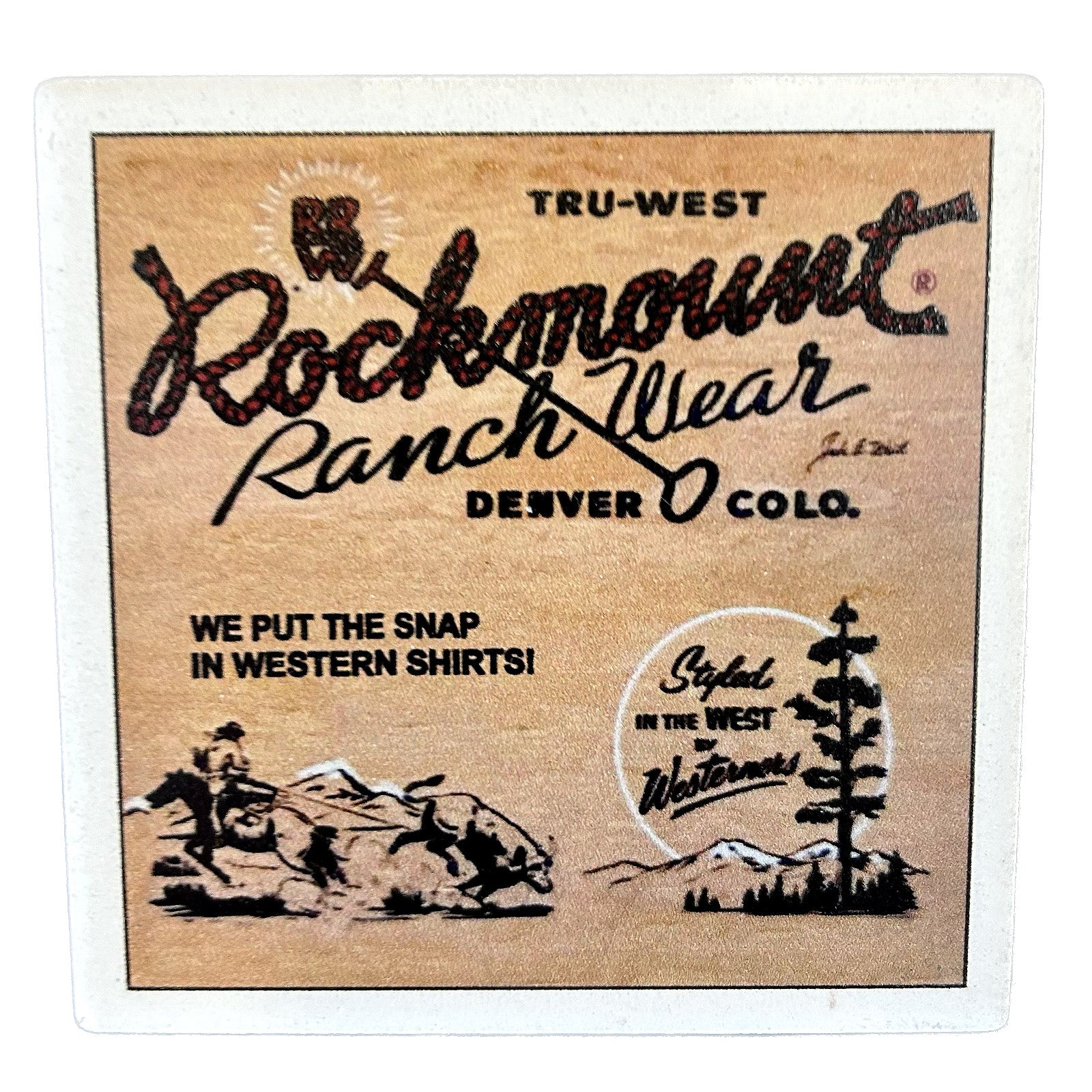Cowboy Calf Roper Western Ceramic Cork Back Coaster - Rockmount