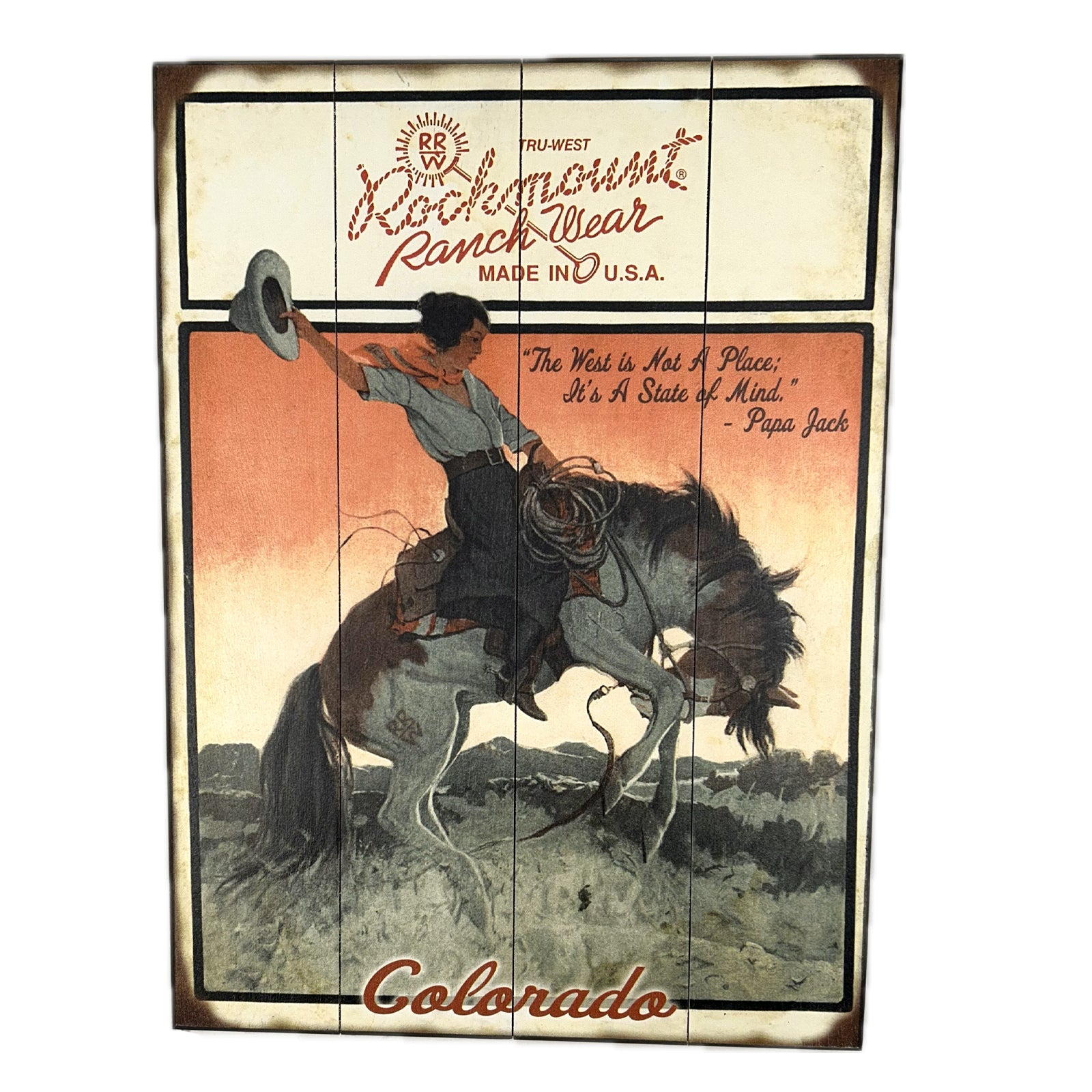 Cowgirl Bronc Distressed Wood Western Sign - Rockmount