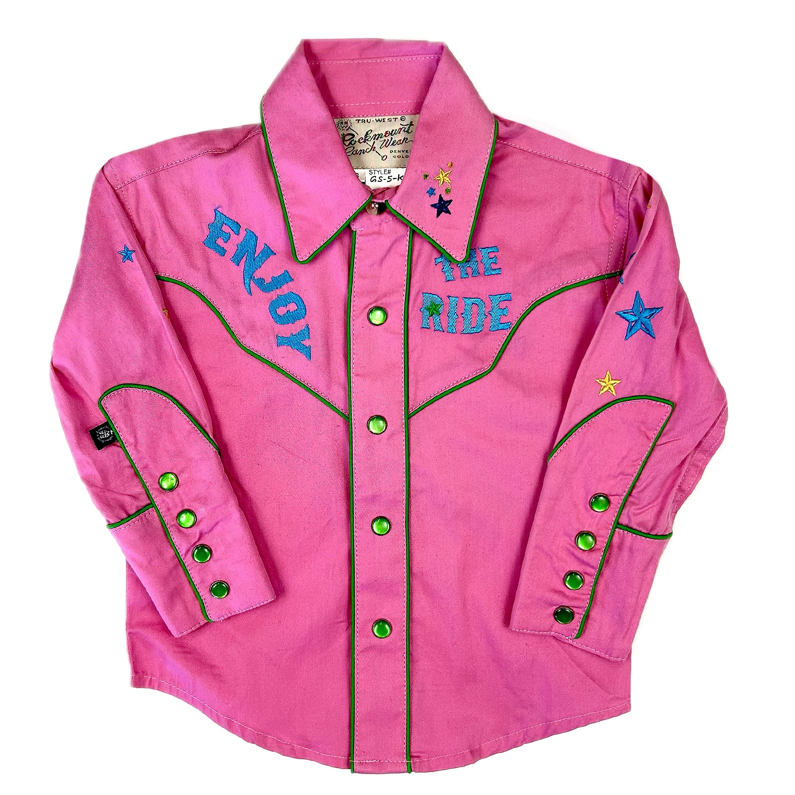 Kid's Pink Bronc Enjoy the Ride Embroidered Western Shirt - Rockmount