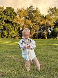 Kid's Ivory Cactus & Cowboy Boots Embroidered Western Shirt