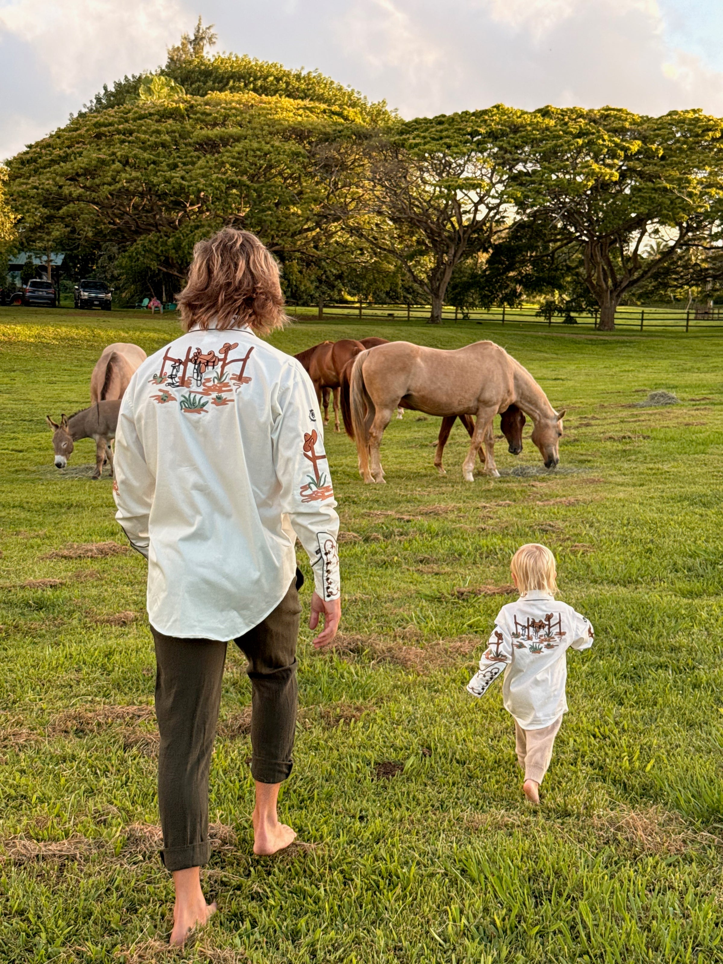 Kid's Ivory Cactus & Cowboy Boots Embroidered Western Shirt