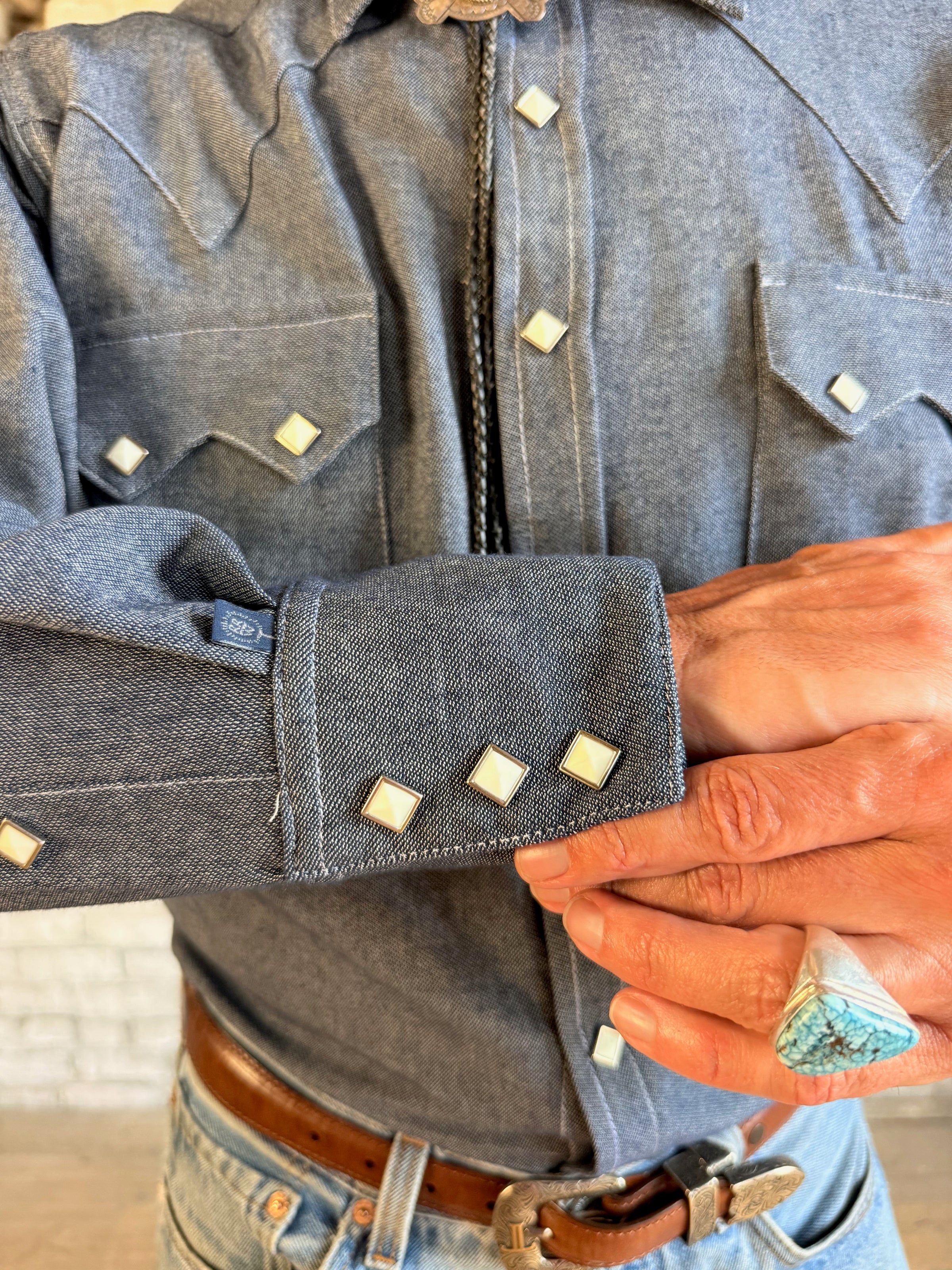 Men's Laundered Blue Chambray Premium Cotton Western Shirt
