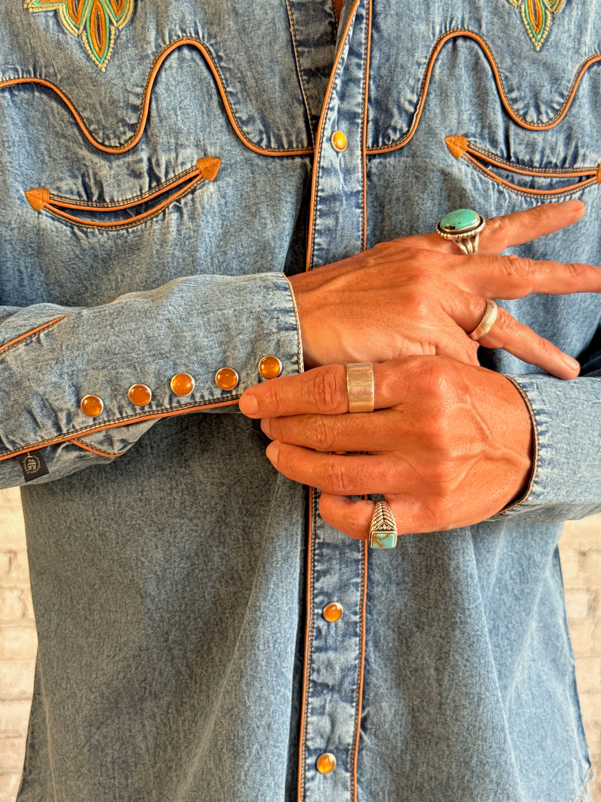 Men's Denim Boot Bug Embroidered Western Shirt