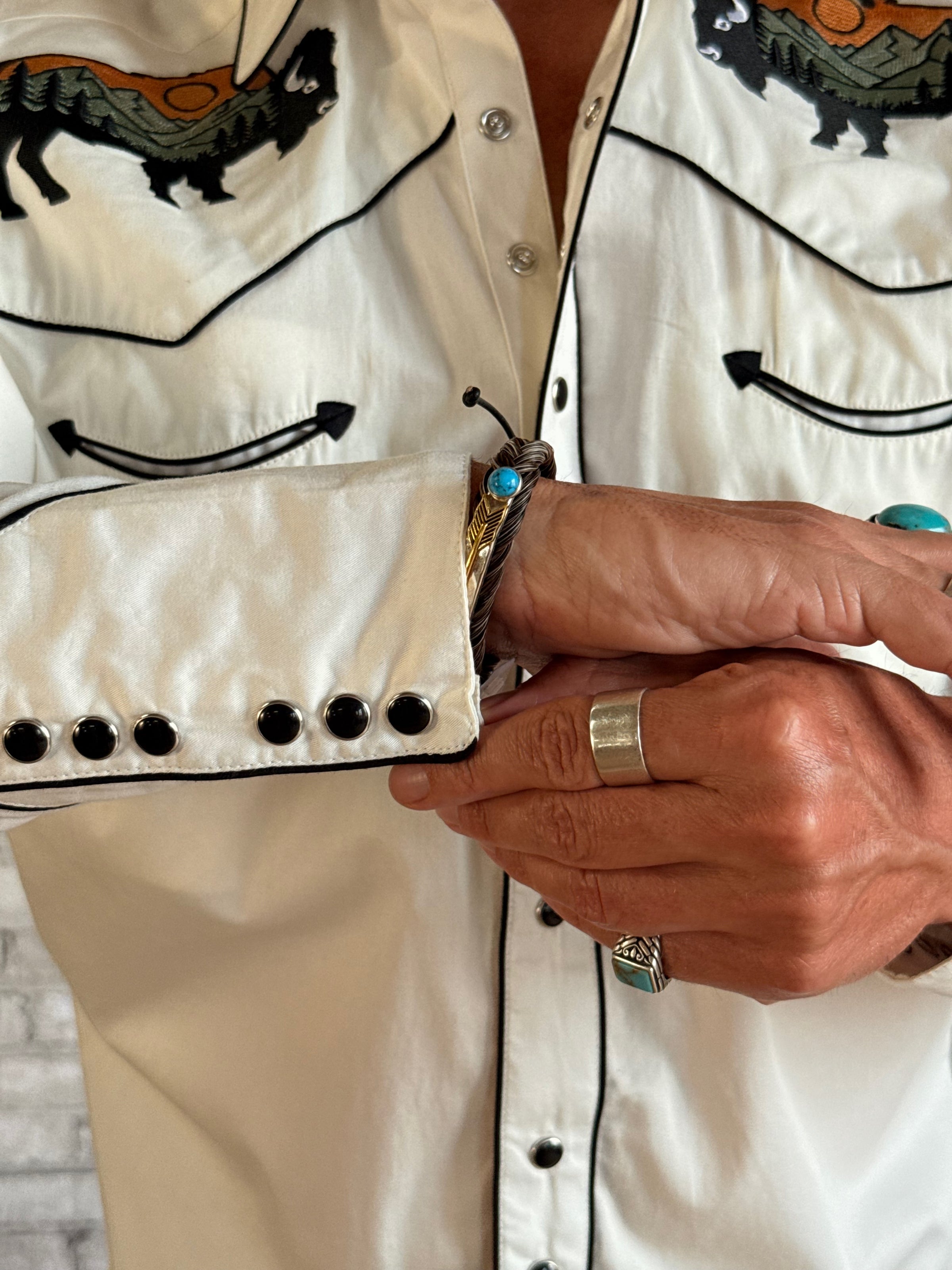 Men’s Ivory Bison & Mountain Embroidered Western Shirt