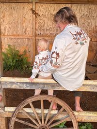 Men's Cactus & Cowboy Boots Embroidered Western Shirt in Ivory