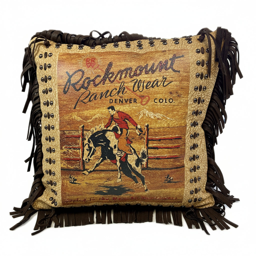 Rockmount Vintage Bronc Leather Fringe Western Pillow