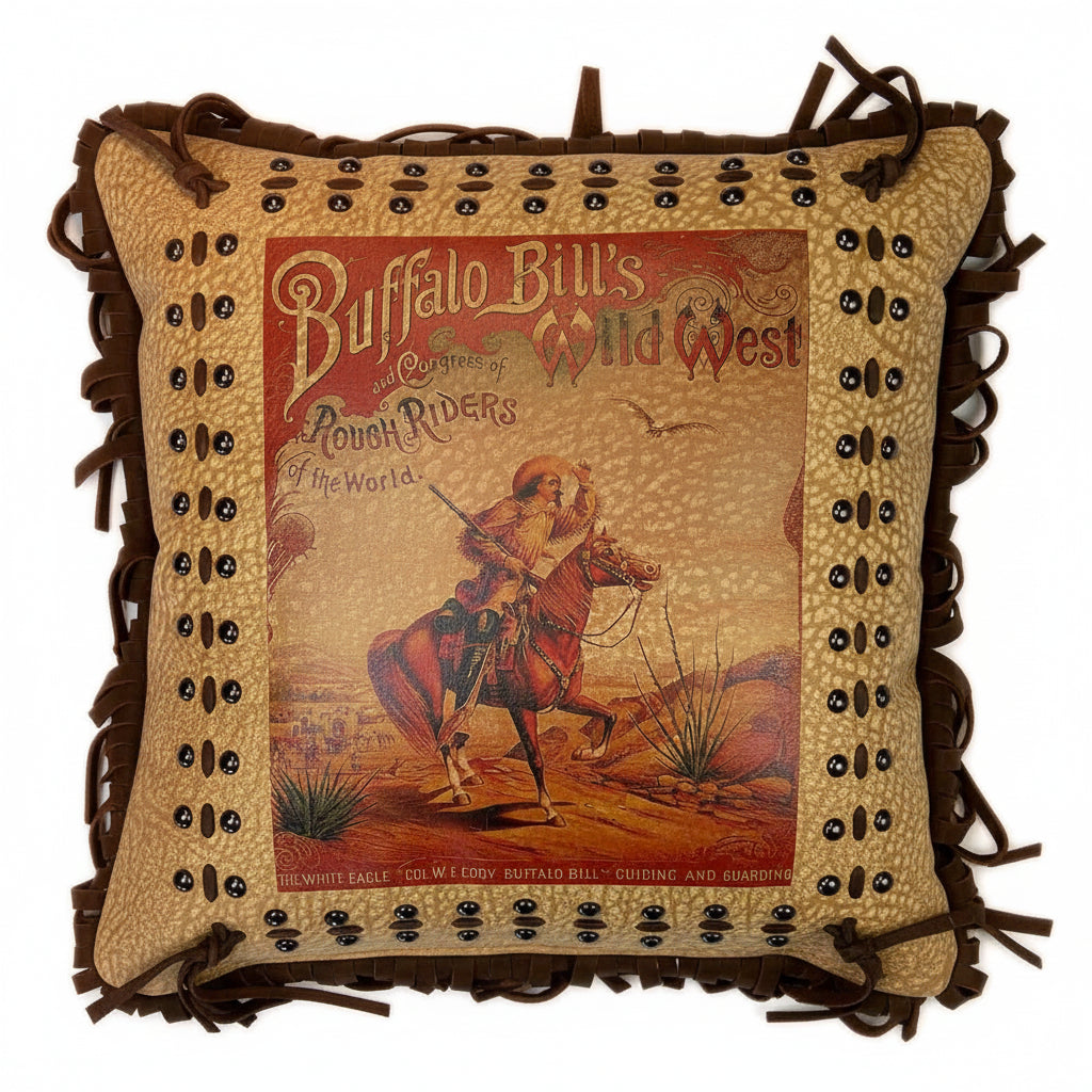 Rockmount Vintage Buffalo Bill Leather Fringe Western Pillow - Rockmount