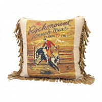 Rockmount Vintage Bronc Leather Fringe Western Pillow