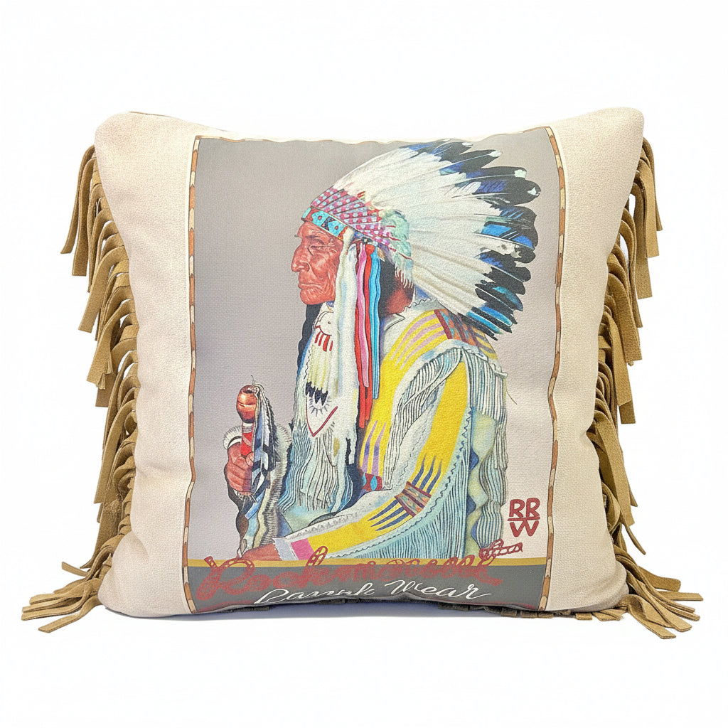 Rockmount Vintage Chief Leather Fringe Western Pillow