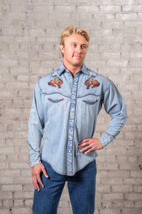 Men's Denim Iconic Bronc Embroidery Western Shirt