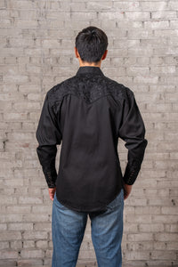 Men's Vintage Black-on-Black Tooling Embroidered Western Shirt