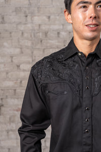 Men's Vintage Black-on-Black Tooling Embroidered Western Shirt