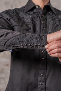 Men's Vintage Black-on-Black Tooling Embroidered Western Shirt